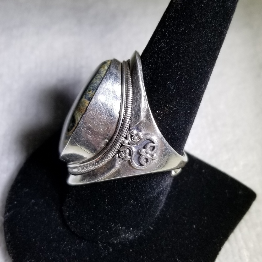 Black Turquoise Thick Silver Ring Adjustable - image 3